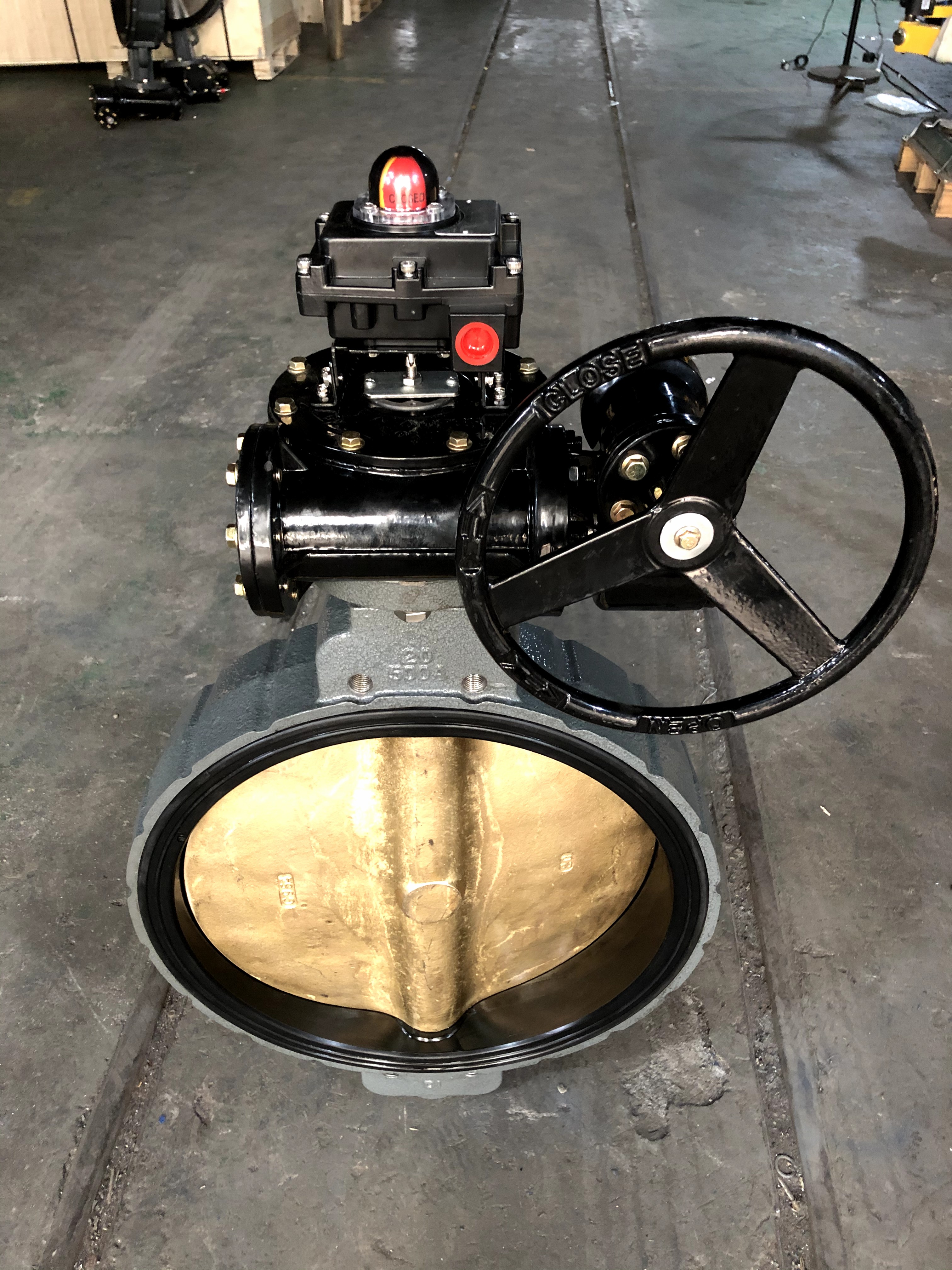 带限位开关涡轮半凸耳铜板蝶阀dn500 - 天津百强阀门制造有限公司